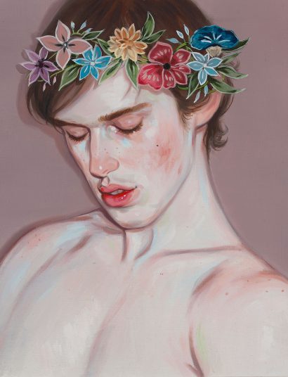 Image of a print of a person wearing a flower crown.