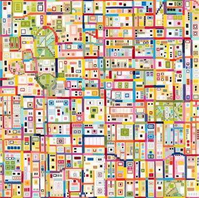 Image of digital archival print, a multi-coloured grid.