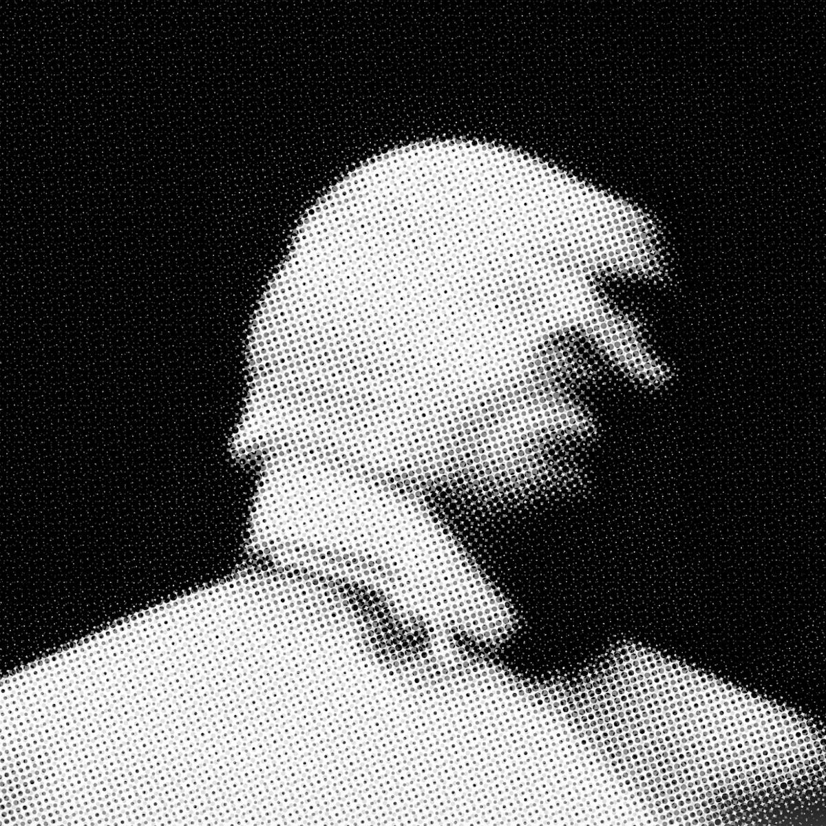 A black and white image of figure with a blurred face.