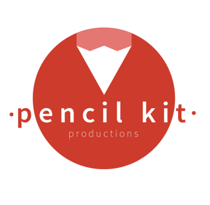 Logo image reading pencil kit productions in a red circle with a white pencil tip dotting the "i" in pencil.