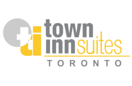 logo for town inn suites toronto in yellow and gray